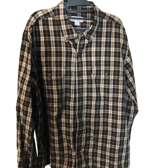 Carhartt Brown Tan Black XL Relaxed Fit Plaid Button Down Long Sleeve Work shirt - Picture 1 of 10